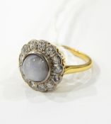Gold coloured metal, diamond & star sapphire dress ring,