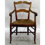 High back Windsor elbow chair with elm seat, a child's bentwood chair with cane seat,