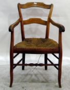 High back Windsor elbow chair with elm seat, a child's bentwood chair with cane seat,