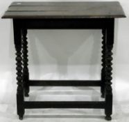 18th century oak rectangular top side table with moulded edge, plain frieze,