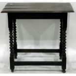 18th century oak rectangular top side table with moulded edge, plain frieze,