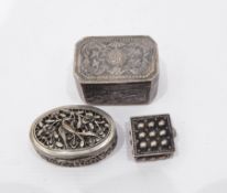 Cambodian silver-coloured metal nut box, rectangular with chamfered corners,