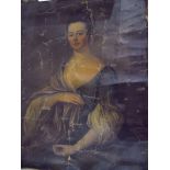 Late 18th/early 19th century school Oil on canvas Portrait of woman holding flower,