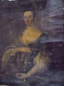 Late 18th/early 19th century school Oil on canvas Portrait of woman holding flower,