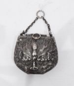 Victorian silver purse, relief decorated on both sides with Chinese style masks,