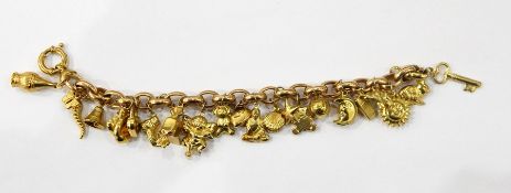 9ct gold bracelet with various gold-coloured charms,
