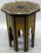 Middle Eastern inlaid occasional table of octagonal form,