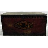 18th century Nepalese pine chest with iron strap hinges and clasp,