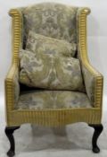 Wing back elbow chair with tapestry upholstery,