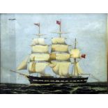 19th century English school Gouache Ship's portrait off coast,