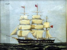 19th century English school Gouache Ship's portrait off coast,