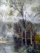 Unattributed Pair oils on canvas under glass Lake scenes with deer and swans 39 x 29 cms ,