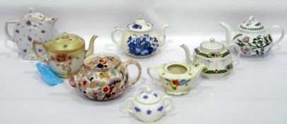 Seven assorted teapots to include Botanic Gardens and Gibsons and a Crown Staffordshire sugar bowl