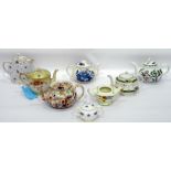 Seven assorted teapots to include Botanic Gardens and Gibsons and a Crown Staffordshire sugar bowl