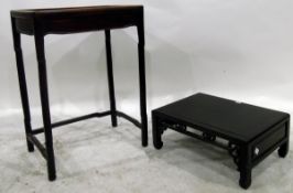 Chinese hardwood occasional table of rectangular form and a Chinese stool of rectangular form,