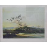 After Vernon Ward Colour print Ducks in flight over lowland landscape,