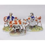 Pair of Staffordshire pottery figure groups,