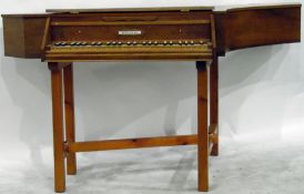 Spinet by Peter Coutts, in a yew wood case, on square legs united by stretcher,