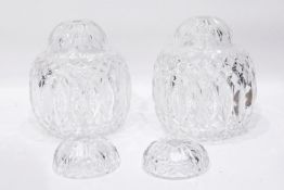 Pair of heavy cut glass light shades,