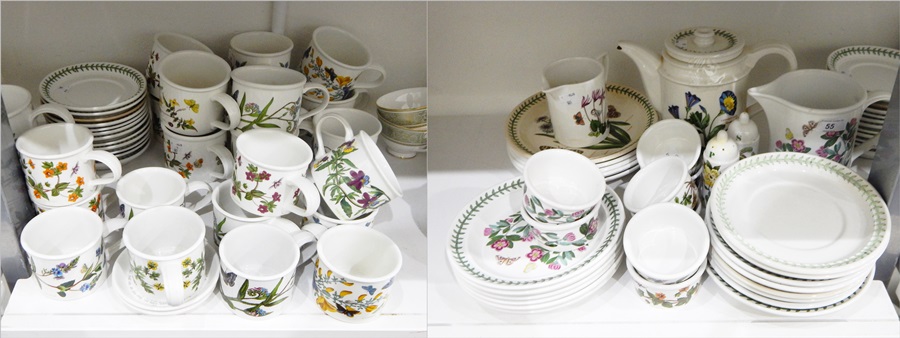 Portmeirion 'The Botanic Garden' pattern large cups, saucers, smaller cups, saucers, eight ramekins,