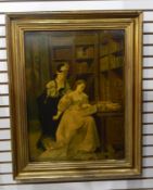 After Bakalowicz Colour print Two ladies at study Signed lower right 56cm x 40cm