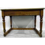 Victorian rectangular scrubbed top pine kitchen table with rounded corners, frieze drawer,