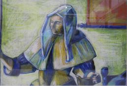 20th century school Pastel drawing Study of a nun, unsigned,