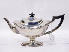 Early 20th century silver pedestal teapot of shaped rectangular form, bearing London hallmark,
