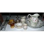 Toilet set including ewer and basin, soap dish, small water jug by Mintons,