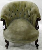 Victorian mahogany framed tub chair with button upholstery,