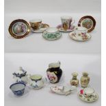 Quantity of miniature ceramic items to include a Spode cup and saucer, Derby posies cup and saucer,