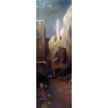 Early 20th century school Oil on canvas Middle Eastern street with market stall sellers, unsigned,