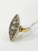 Antique gold & diamond marquise dress ring, the central stone approx .