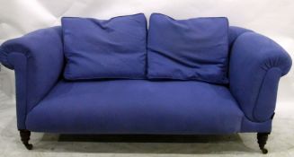 Two-seater sofa upholstered in purple fabric,