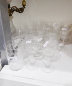 Set of ten etched wine glasses and six matching tumblers (16)