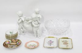 Decorative ceramics and glassware to include a Royal Crown Derby trinket dish, other trinket dishes,