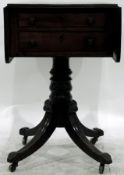 Late Georgian mahogany drop-leaf sewing table with reeded edge top,