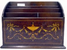 Inlaid mahogany stationery rack with stepped arched top, inlaid with vase,