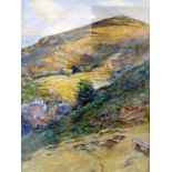 T Moyes-Lewis (early 20th century) Watercolour Hill scene with village in the valley,