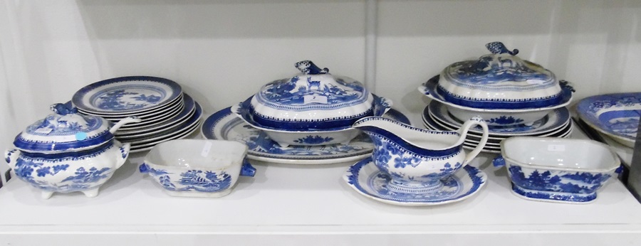 Booths silicon china 'Lowestoft Deer' pattern part dinner service, blue and white,