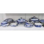 Booths silicon china 'Lowestoft Deer' pattern part dinner service, blue and white,