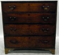 19th century oak chest of four long drawers, with swan neck brass handles, on bracket feet,