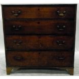 19th century oak chest of four long drawers, with swan neck brass handles, on bracket feet,