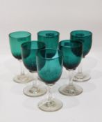 Set of six antique green and clear stemmed wines and a cut glass fruit bowl