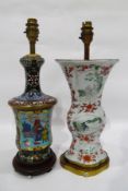 Oriental brass-mounted porcelain table lamp,