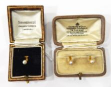 Pair of 18ct gold and cultured pearl dress studs and a single 9ct gold dress stud (both boxed)