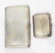 Mid 20th century silver cigarette case of rectangular form, engine turned, gilt interior,