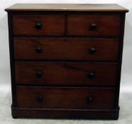 Late Victorian mahogany chest of two short and three long drawers,