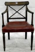 Pair of Regency mahogany bar-back dining chairs with brass inlay and another 19th century mahogany