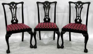 Set of five mahogany Chippendale design boardroom chairs with pierced splats and claw and ball feet